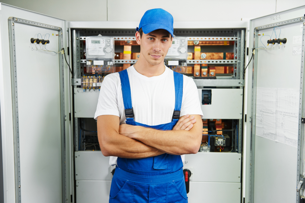 Technician working on electrical panel in Dubai building